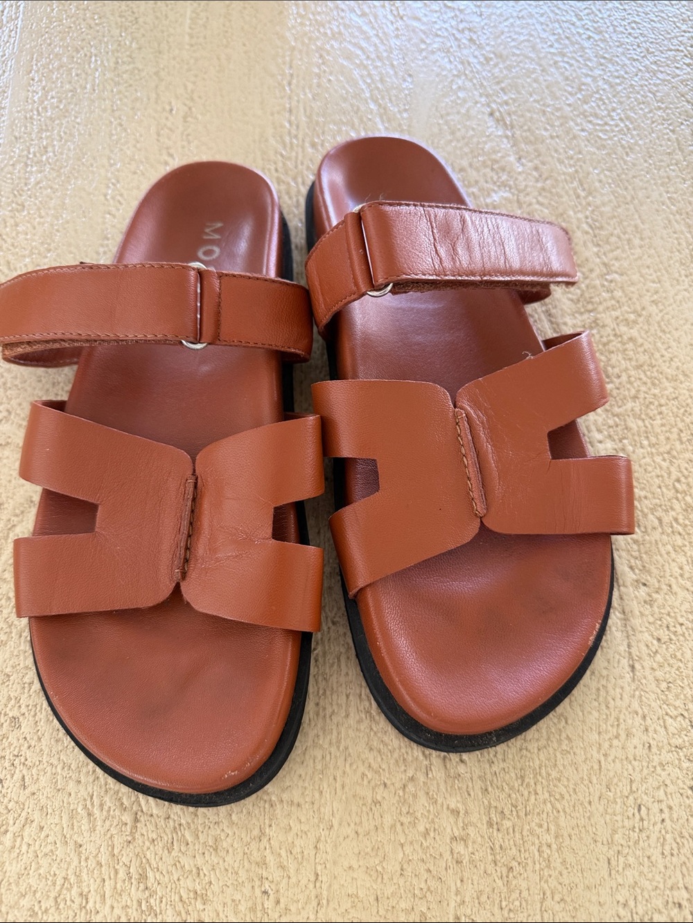 Women’s Tan Leather Slide Sandals - Unbranded